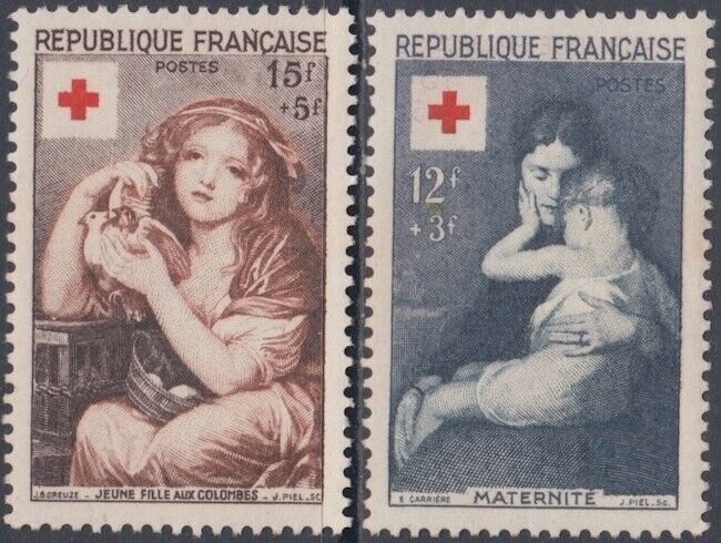 FRANCE Sc # B291-2 CPL MNH TWO PAINTINGS - ISSUED for 90th ANN of the RED CROSS