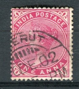 INDIA; 1890s early classic QV issue used value + Postmark Merut