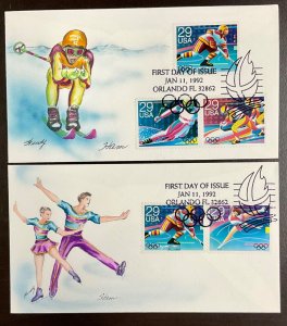 2611-15 Ham/Wendy hand painted 2 Winter Olympics Albertville, France FDCs 1992