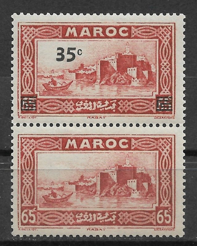 French Morocco 1940, Surcharged Pair Scott # 176a, VF-XF MLH*OG (FR-1)