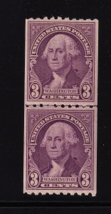 1932 Washington 3c purple Sc 722 pf 10 horizontal, coil LINE pair MNH (L3