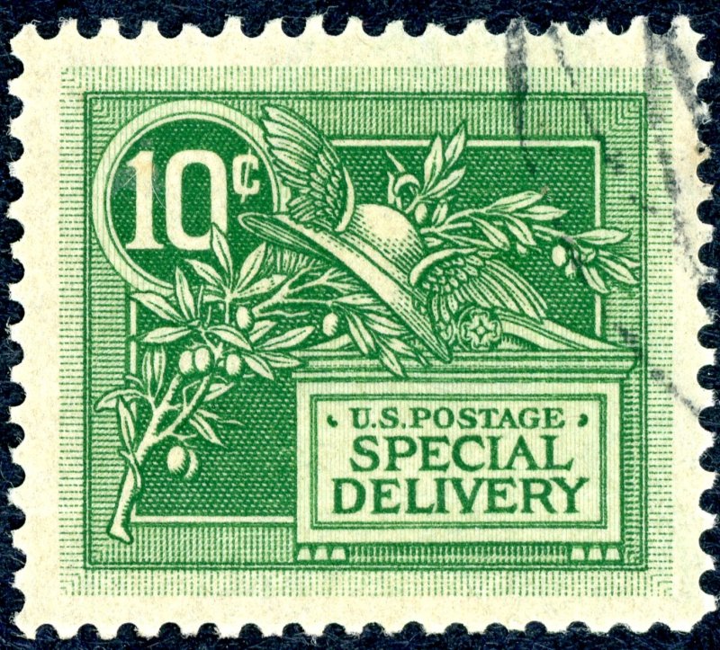 #E7 – 1908 DL Wmrk 10c green.  Used Light Cancel. XF-Sup. Jumbo.