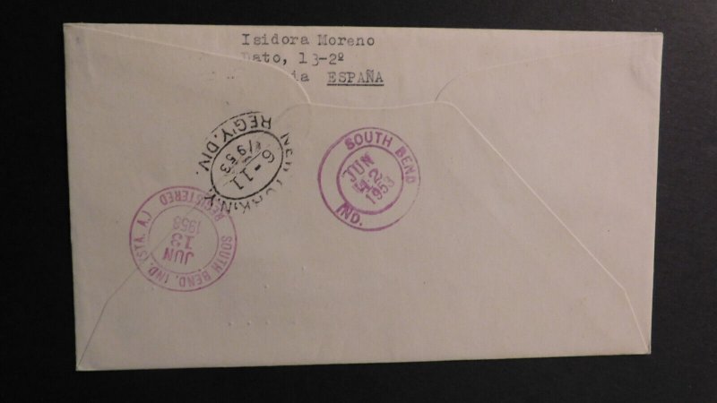 1953 Spain Cover Feria Internacional Del Campo Madrid to South Bend Indiana USA