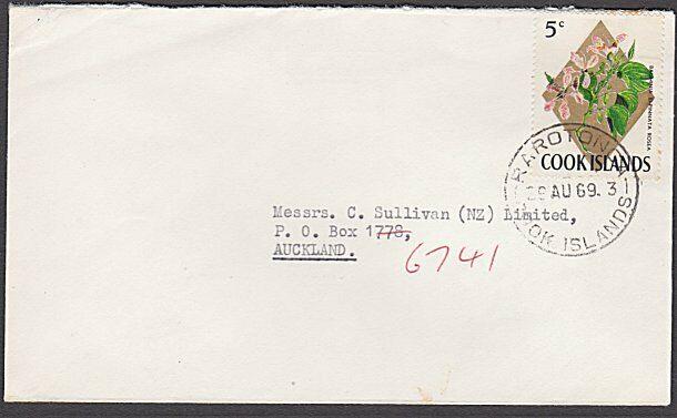 COOK IS 1969 5c on cover to NZ - RAROTONGA cds.............................54353