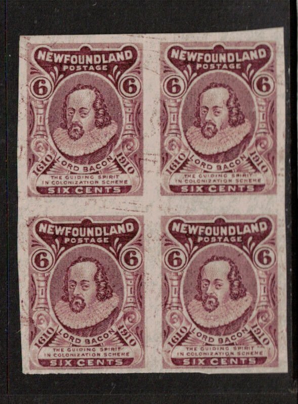 Newfoundland #98a Extra Fine Mint Imperf Block Ungummed As Issued Double Print