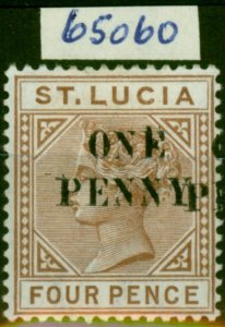 St Lucia 1891 1d on 4d Brown SG55a 'Surch Partly Doubled' Fine & Fresh MM Roy...