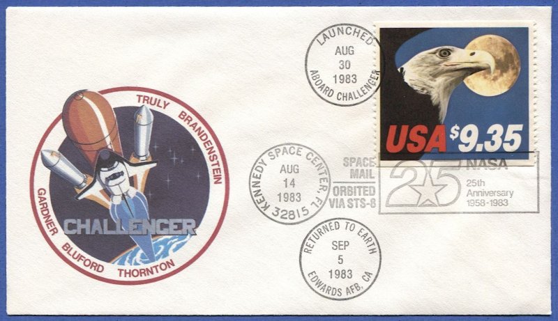 US 1983  Sc 1909  $9.35 Eagle - NASA Launch Challenger FDC, Number 157307 VF