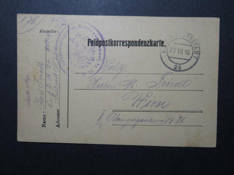 Austria 1916 Feldpost Card to Vienna - Z11304