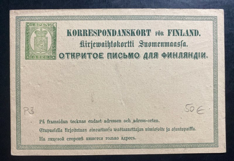 Mint Finland Postal stationery Postcard 8 Pen Green P3 