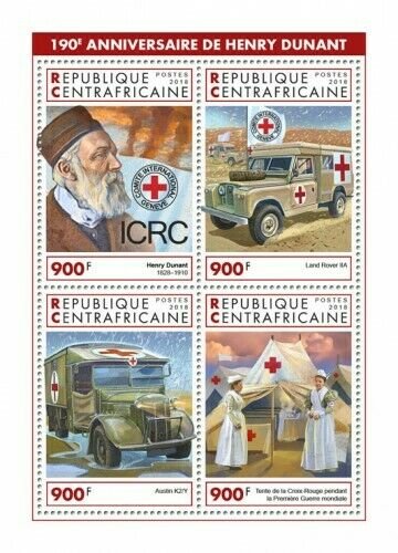 HERRICKSTAMP NEW ISSUES CENTRAL AFRICA Anniv. Henry Dunant Sheetlet