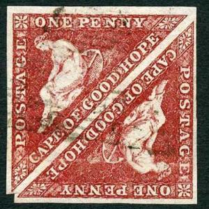 COGH SG18 1d Deep Carmine-red DLR Printing PAIR (Scissor cut in 1 stamp)