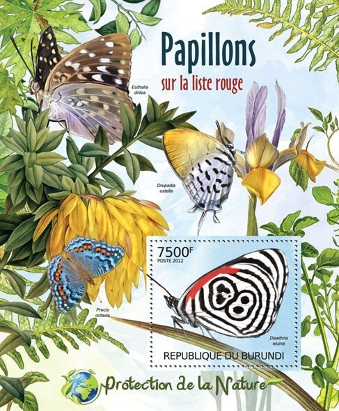 BURUNDI - 2012 - Butterflies on Red List - Perf Souv Sheet - Mint Never Hinged