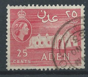 Aden 1953 - QE2 25c red wmk Mult Script CA - used