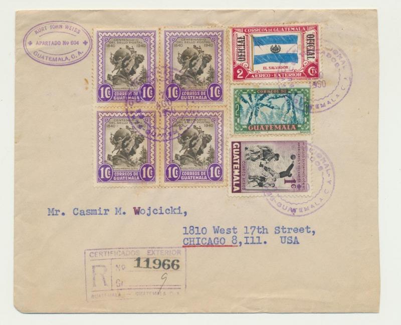 GUATEMALA 1949 UPU ISSUES ON COVER REG TO USA (7 AUG '50)  (SEE BELOW)