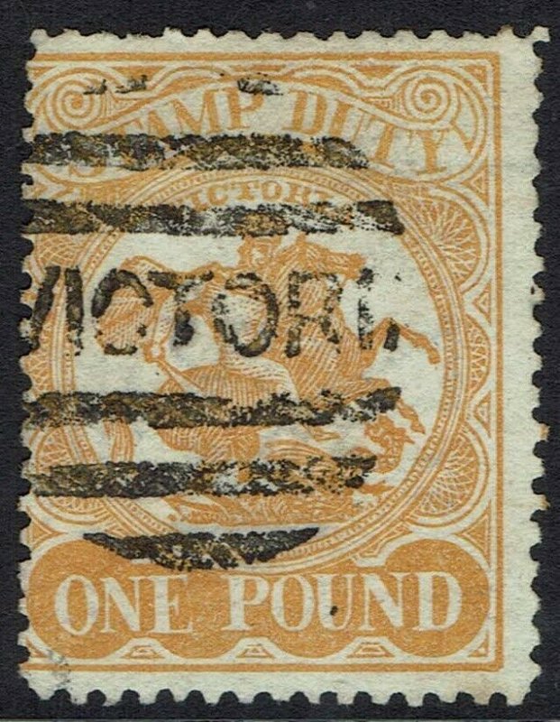 VICTORIA 1884 ST GEORGE STAMP DUTY 1 POUND PERF 12 POSTAL USED 