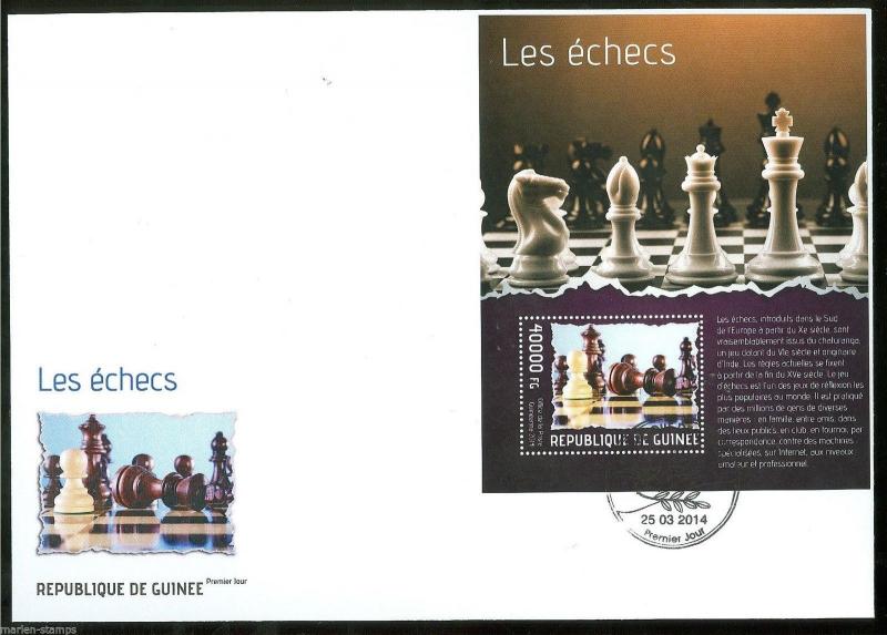 GUINEA 2014 CHESS PIECES  SOUVENIR SHEET  FIRST DAY COVER