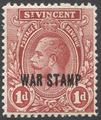 ST VINCENT  Sc MR2  1d deep rose red KGV WAR TAX MLH  VF, SG 128