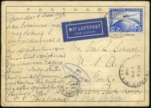 Germany to USA LZ127 Airship Graf Zeppelin Flight #C36 Postage 1928 Airmail Card