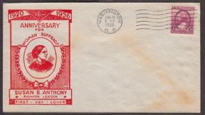 1936 Susan B. Anthony women's suffrage Sc 784-3f VG cachet red