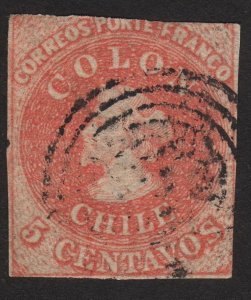 1856 Chile 5c, Used, Sc 9b