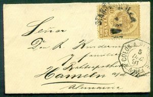 COLOMBIA, 1891, 10c (#146) tied on cover to GERMANY w/ FRENCH MARITIME ship cxl