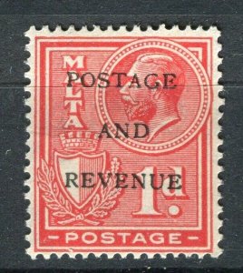 MALTA; 1928 early GV issue POSTAGE REVENUE Optd. Mint hinged 1d. value