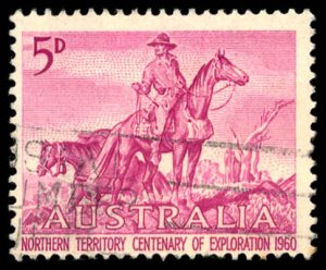 AUSTRALIA Sc 336 USED - 1960 5p - The Overlanders '; TYPE 1 Rough Mane