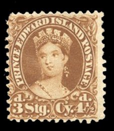 Prince Edward Island #10 Cat$55 (for without gum), 1870 4 1/2p brown, unused ...