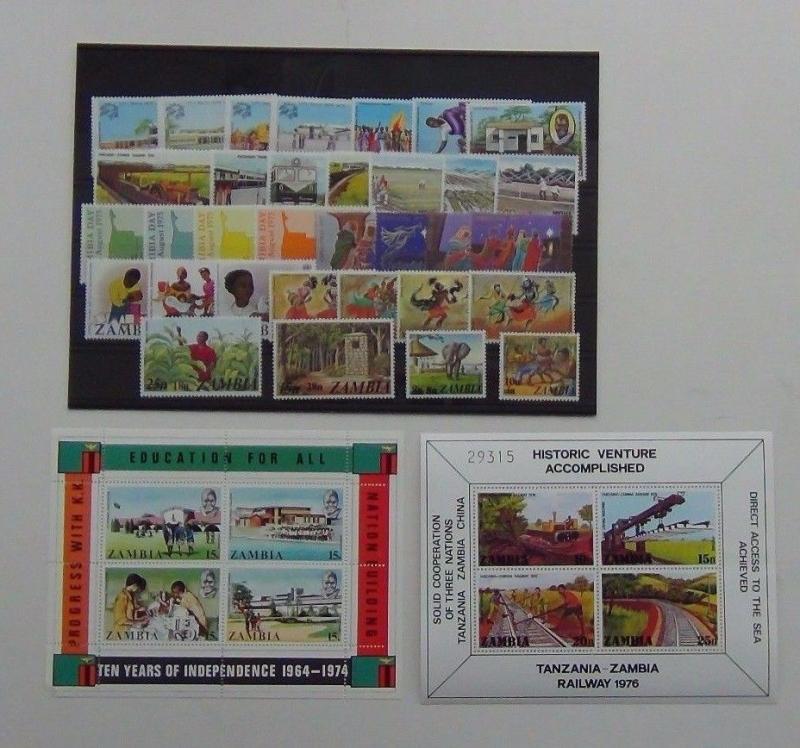 Zambia 1974 Independence M/S 1976 Railway M/S UPU Drainage Racism Summit etc MNH