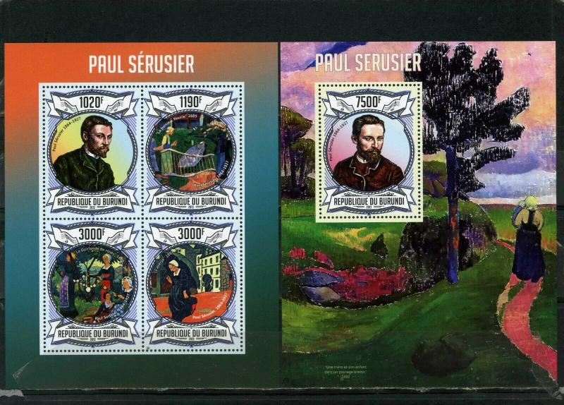 BURUNDI 2013 PAINTINGS BY PAUL SERUSIER SHEET OF 4 STAMPS & S/S MNH