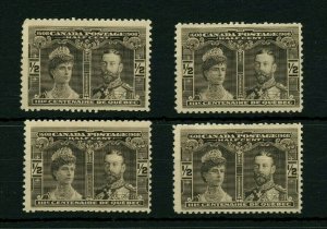 4 x Half cent Tercentenary stamps, F MNH low price Canada mint