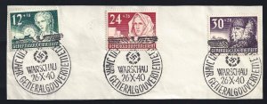 1940 POLAND General Government - n. 72-74, 3 values on fragment, FDC cancellatio