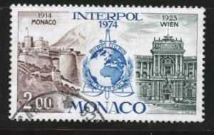 MONACO Scott 913 used 1973 Interpol stamp