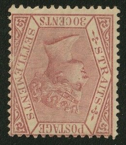 Malaya Straits Settlements 1891 QV 30c CA MH Wmk Inverted SG#69w M2158