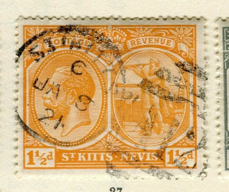 ST.KITTS; 1920s early GV issue fine used Columbus issue 1.5d. value