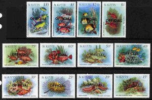 ST. KITTS - 1984 - Marine Life o/p OFFICIAL - Perf 12v Set - Mint Never Hinged