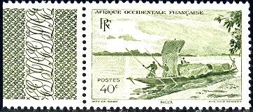 French West Africa stamp SC#38 Mint Label, Trading Canoe, Niger River