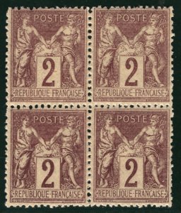 FRANCE Stamp Scott.88 2c Brown/Straw PEACE & COMMERCE Block{4} Mint c$30+ YOG153