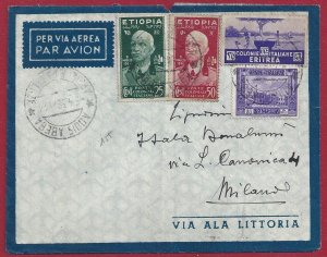 1937 ERITREA, Franked Letter No. 208 + Ethiopia No. 3-5 Somalia No. 221