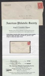 USA 1920 cover with Sc#500 with APS certificate, stating used on cover, rough...