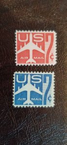 US Scott # C51, C60; Two 7c Airmails from 1958-1960; MNH, og, F/VF (C51, mws)