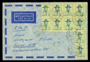 KOREA 1959 AIRMAIL - JON PONG JUN 2ch blue & grn Sc# 157a(Rouletted)x10 on cover