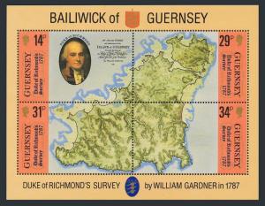 Guernsey 347 sheet,MNH.Michel 385-388 Bl.4. Duke of Richmonds survey,Map,1987.