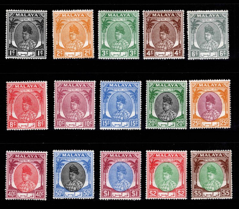 MALAYA  Perlis  Scott 7-21 MH* 1951 stamps