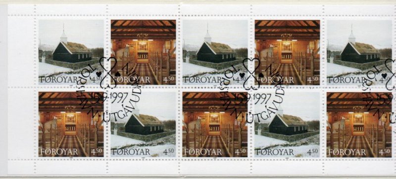 Faroe Islands Sc 311a 1996 Klaksvik church stamp booklet pane used in booklet