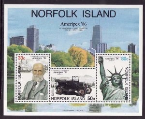 Norfolk Is.-Sc#384a-unused NH sheet-Cars-Ameripex-1986-