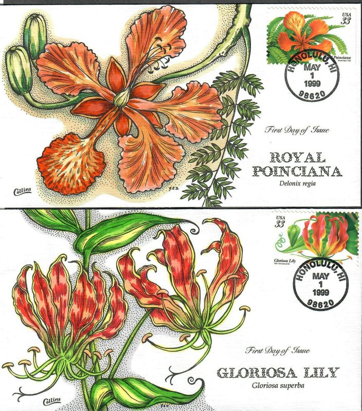 US Collins FDC Sc#3310-13 Flowers Set Of 4 