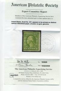Scott #337  Var with  Vertical Ribbed-Laid Paper with APS Cert (Stock #337-c1)