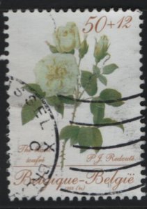 Belgium 1988 used Sc B1071 50fr + 12fr White Roses by Redoute ex sheet