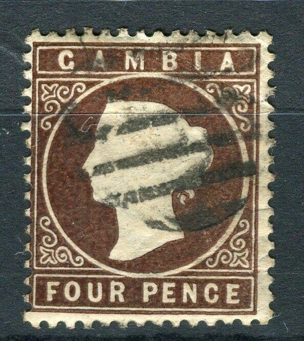 GAMBIA; 1886 early classic QV Crown CA issue fine used 4d. value, 